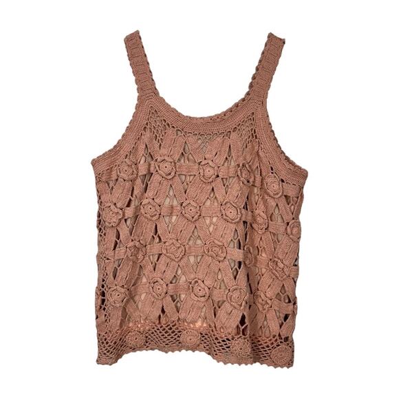 Sue Wong Tops - Vintage 90s Sue Wong Floral Crochet Tank Top Small Pink Dusty Rose Boho Cottage
